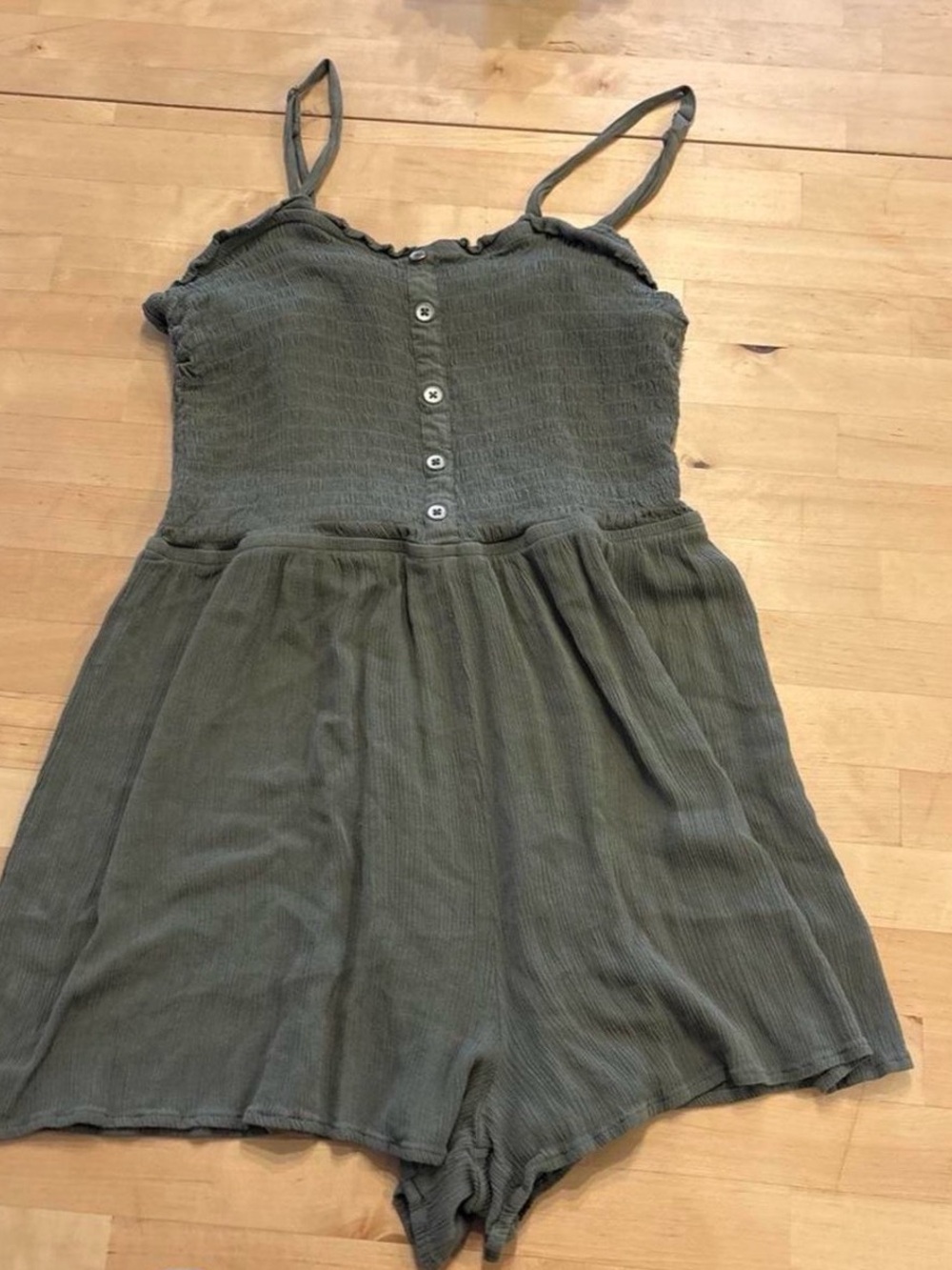 Olive Green Smocked Button Romper